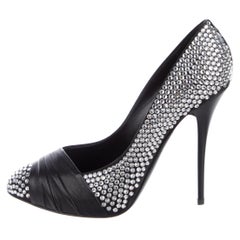 Giuseppe Zanotti NEW Black Leather Crystal Studded Evening Heels Pumps