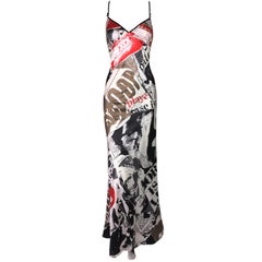 Unworn 2000's John Galliano Newsprint Silk Slip Gown Dress