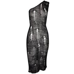 S/S 2003 D&G Dolce & Gabbana Runway Sheer Black Distressed Knit Mini Dress