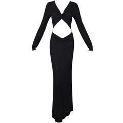 2002 Gucci by Tom Ford Long Black Cut-Out L/S Gown Dress