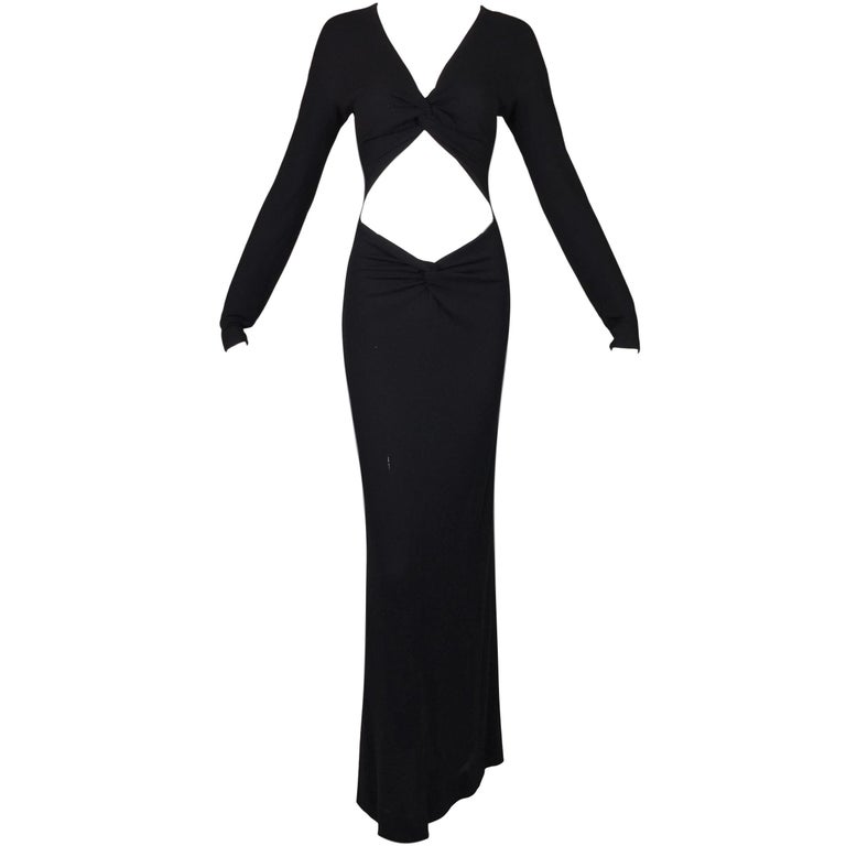 2002 Gucci by Tom Ford Long Black Cut-Out L/S Gown Dress at 1stDibs