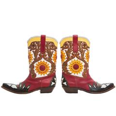John Galliano Men's Embroidered Leather Cowboy Boots 7