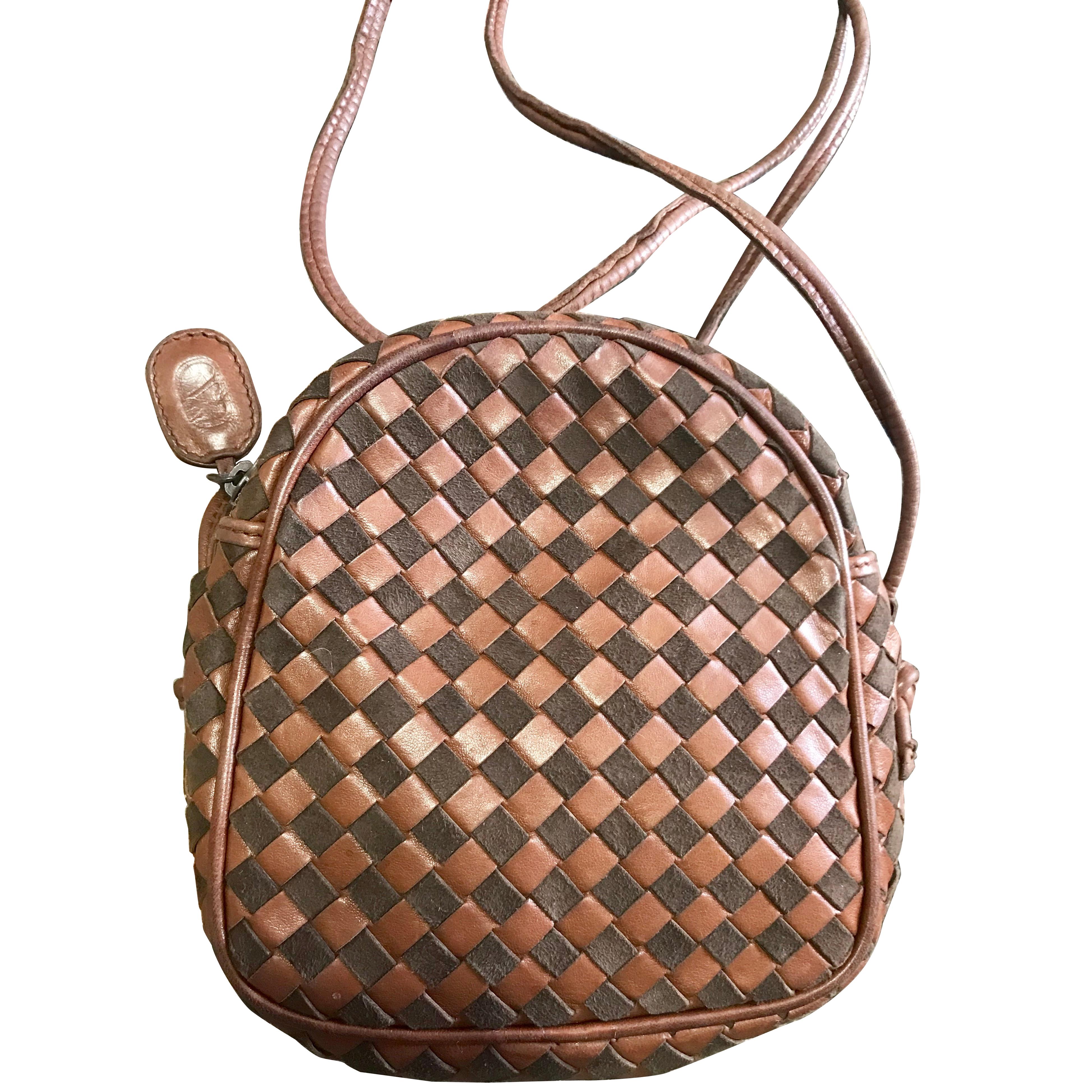 Vintage Valentino Garavani brown intrecciato mini pouch style shoulder bag. For Sale