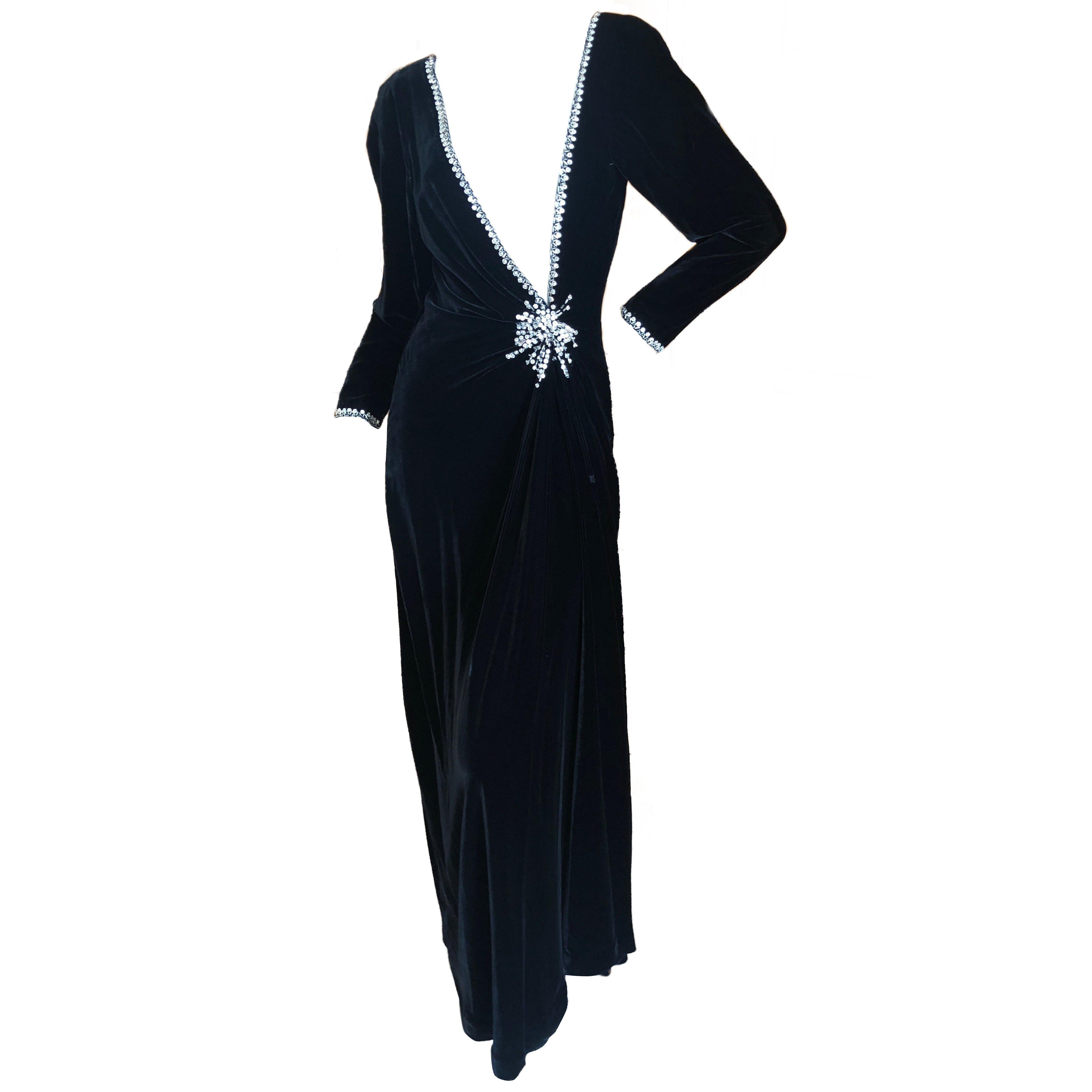 Fabrice for Amen Wardy 1980's Low Cut DIsco Era Silk Velvet Evening Dress For Sale