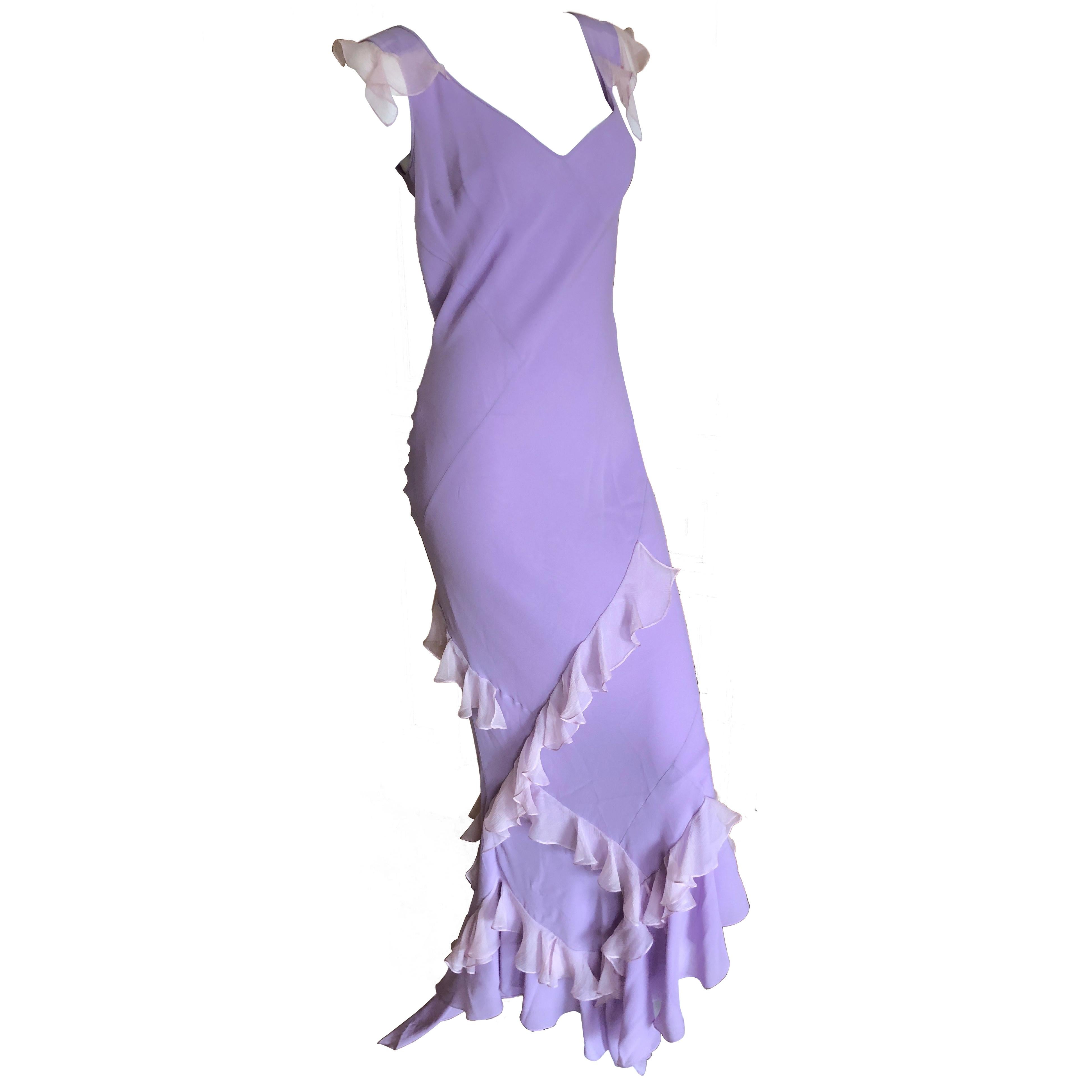 John Galliano 2005 Lavender Silk Bias Cut Ruffled Evening Dress For ...