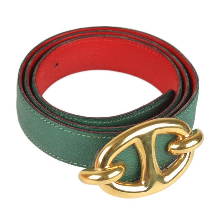 Hermes Vintage Leather Chain D'Ancre Reversible Belt Size 78 For Sale