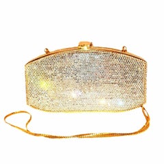 Judith Leiber Silver Tone Swarovski Minaudiere Evening Bag W/ Gold Tone Trim