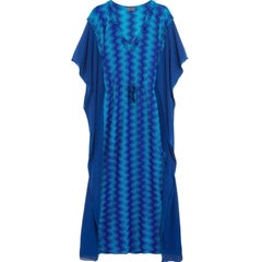 Missoni Blue Chevron Crochet Knit Kaftan Maxi Dress 