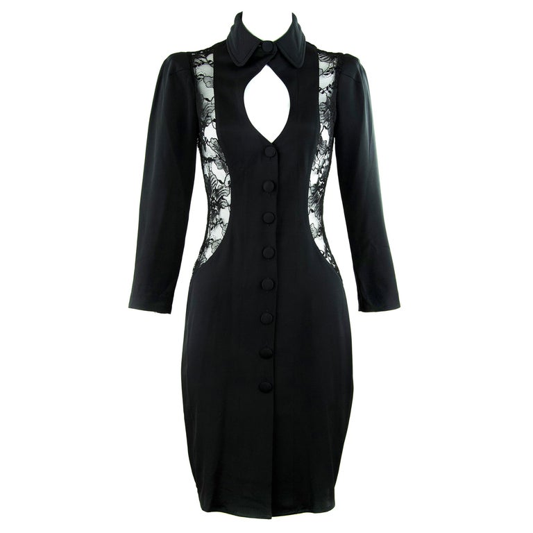 Agent Provocateur Three Quarter Sleeve Black Dress with Lace Inserts