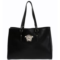 New VERSACE Palazzo Shopping Bag in Black Leather