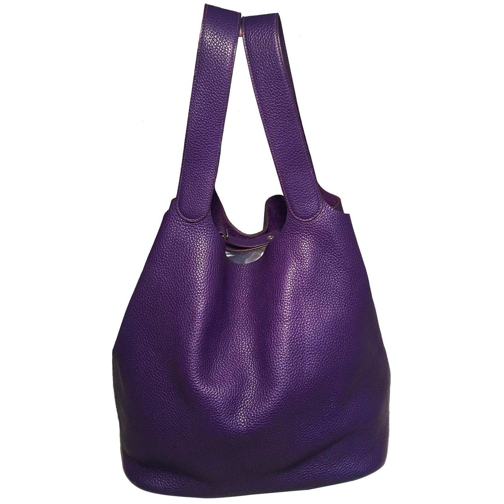 Hermes Purple Clemence Leather Picotin TGM Handbag