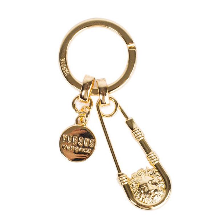 Versus Versace Gold Lion Head Safety Pin Pendant Key Chain