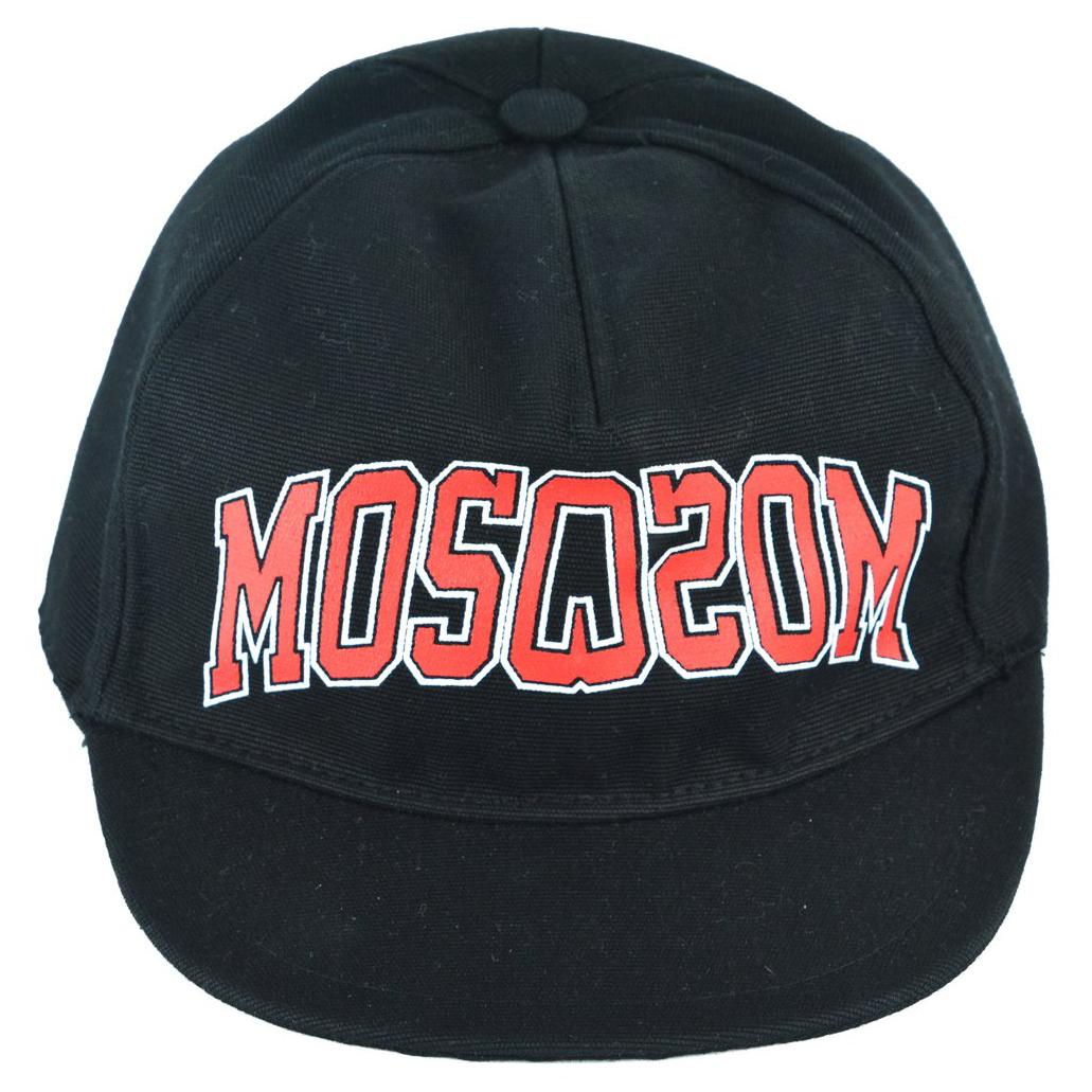 Moschino Mens Black Cotton Logo Lettering Varsity Cap For Sale