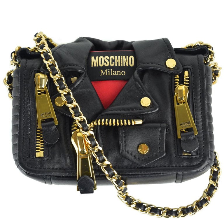 Moschino Black Mini Leather Moto Jacket Shoulder Bag at 1stDibs ...