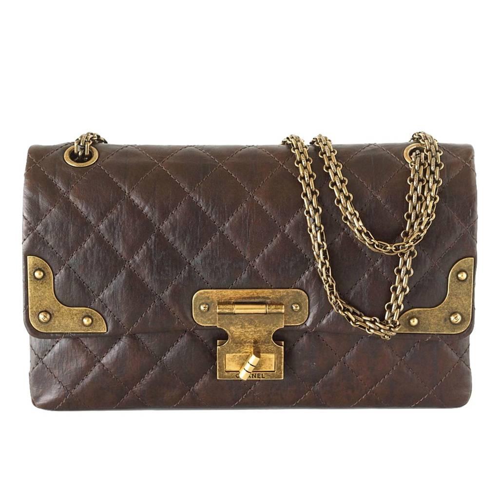Chanel Medium Double Flap Distressed Leather Antique Brass Shanghai Bag 