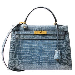 2013 Hermes Blue Tempete Shiny Niloticus Crocodile Leather Kelly Cut at  1stDibs