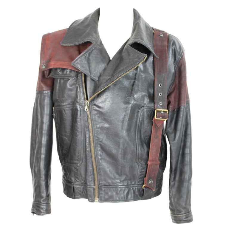 Giorgio Armani Biker Leather Vintage Jacket Black Chiodo, 1980s at 