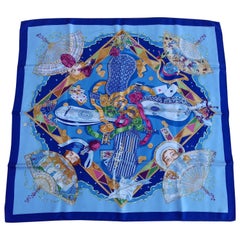 Hermès Silk Scarf Au clair de la Lune Mon ami Pierrot Sandra Laroche Blue 90 cm