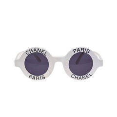 Vintage Chanel Logo Frame White Sunglasses