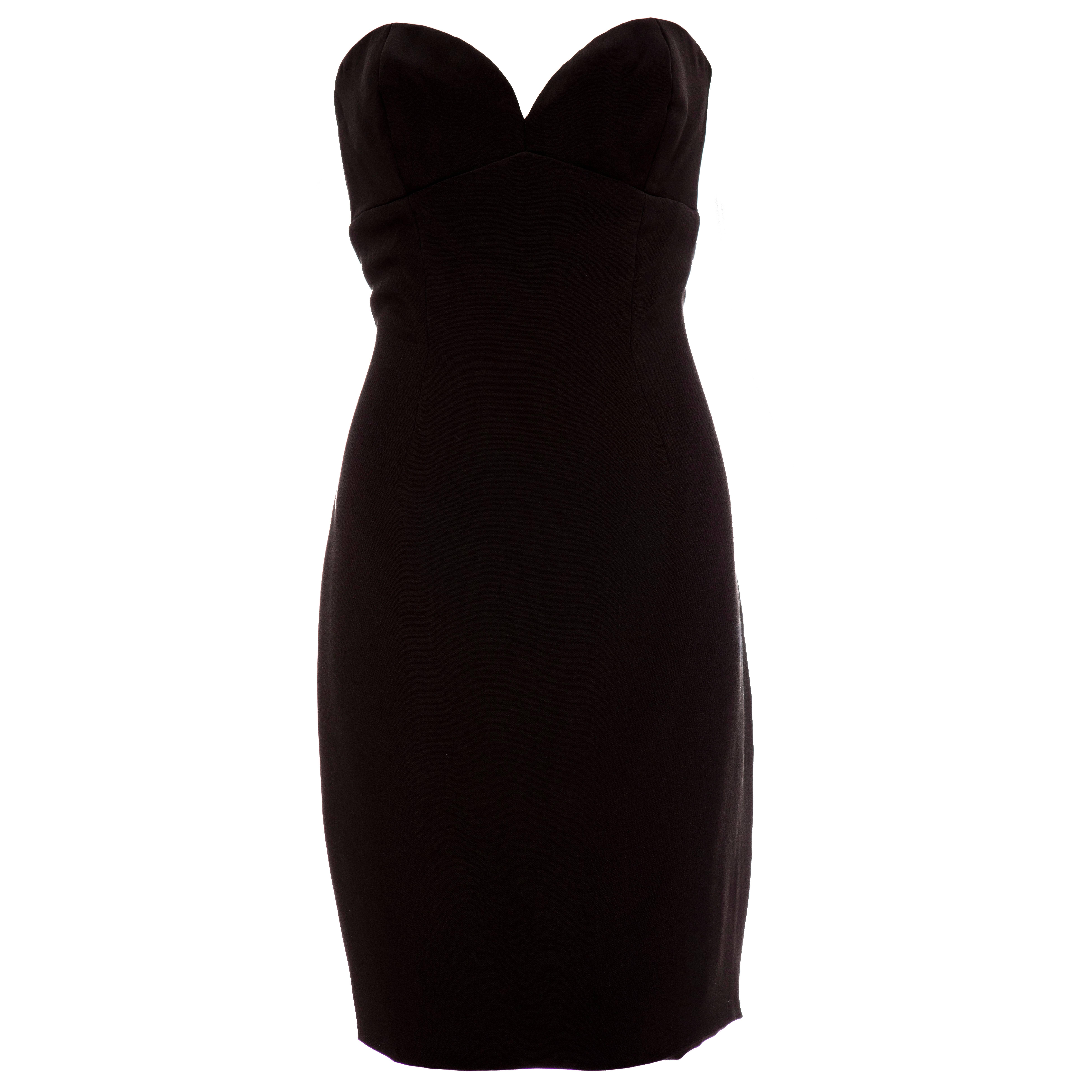 Vicky Tiel Couture Black Silk Strapless Dress, Circa 1980's For Sale