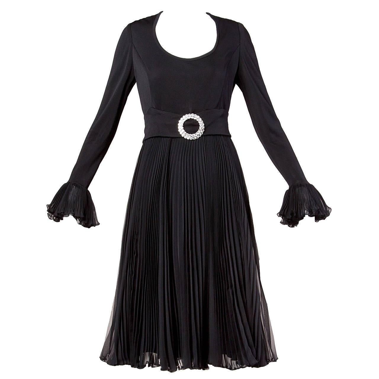 August 1970 Ric McClintock Vintage Couture Pleated Dress with Rhinestones For Sale