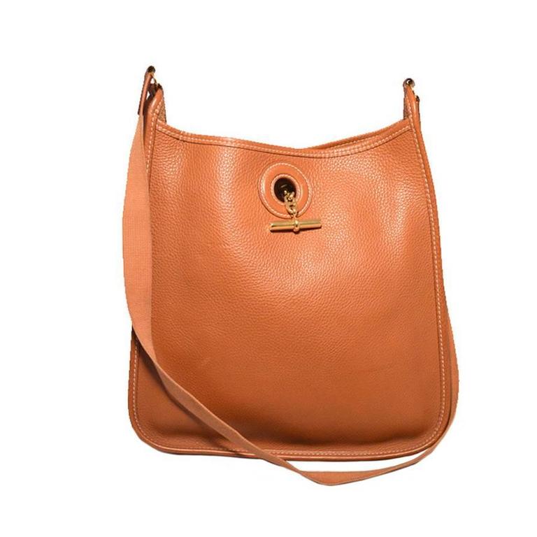 Authentic Hermes Tan Clemence Vespa Shoulder Bag For Sale at 1stDibs