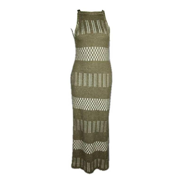 Rudi Gernreich 1970s Brown Geometric Knit Pattern Dress