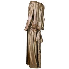 Vintage Valentino Gold Lame Evening Gown Dress w/Oversized Bow Detail