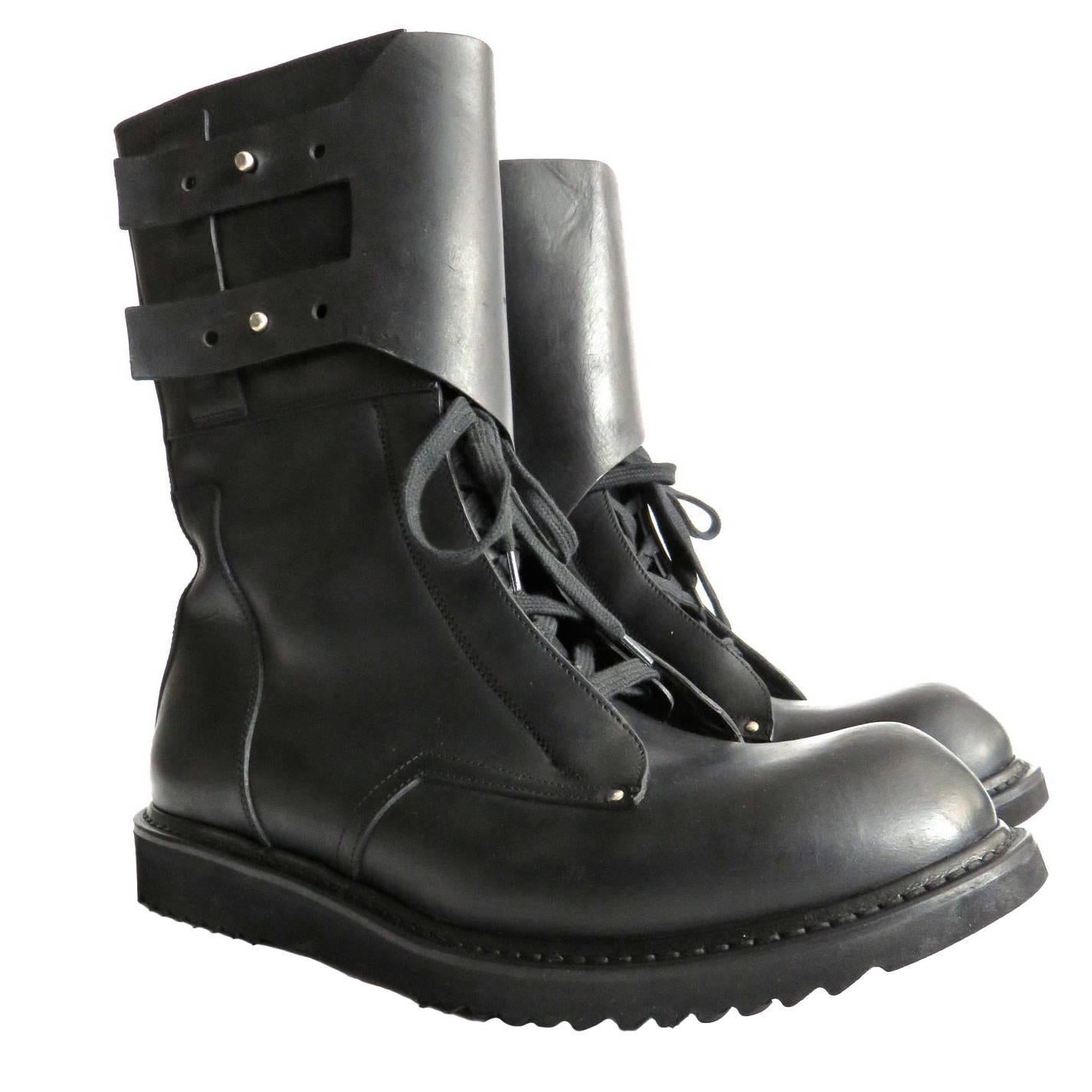 RICK OWENS Men's leather military combat zipper boots For Sale