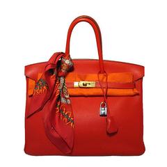 Hermes Rouge Vif 35cm Clemence Birkin Bag