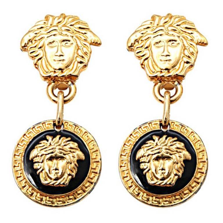 versace earrings black and gold