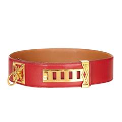 1980s Red Hermès Collier de Chien Leather Belt Size 70