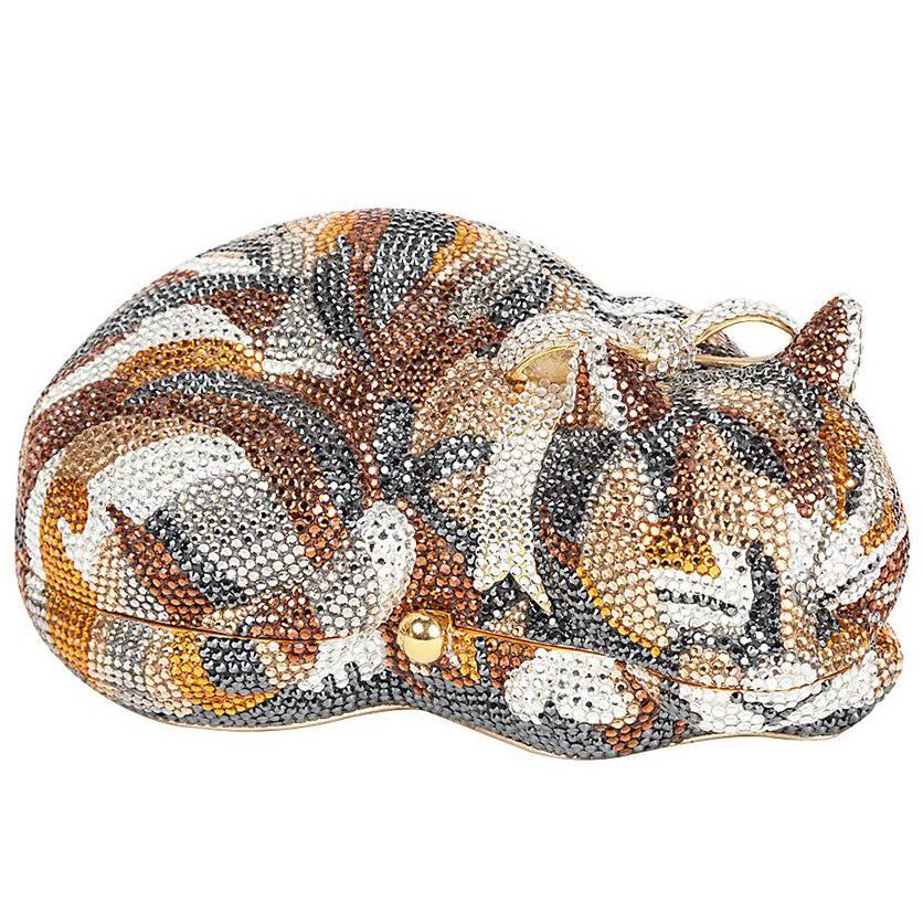Iconic Judith Leiber Sleeping Cat Jeweled Crystal Minaudi�ère Clutch Bag