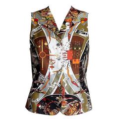 HERMES Vest Les Mythologies des Hommes Rouge Scarf Print Vintage 38 / 6 5