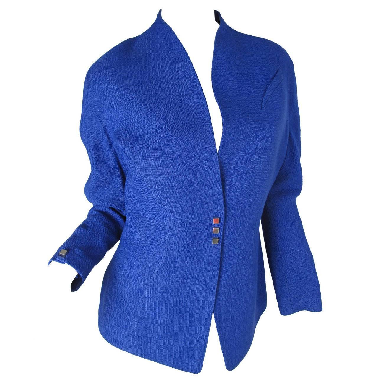 Thierry Mugler Blue Linen Blazer