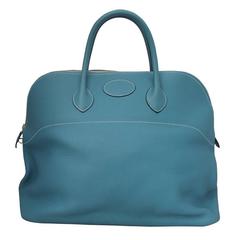 Hermes Blue Jean 47cm Clemence Leather Bolide Travel Handbag circa 2005