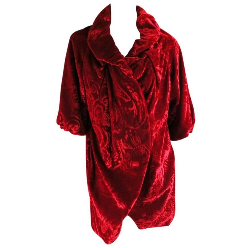 2007s DAVID SZETO Size 4 Red Evening Viscose Blend Opera Coat