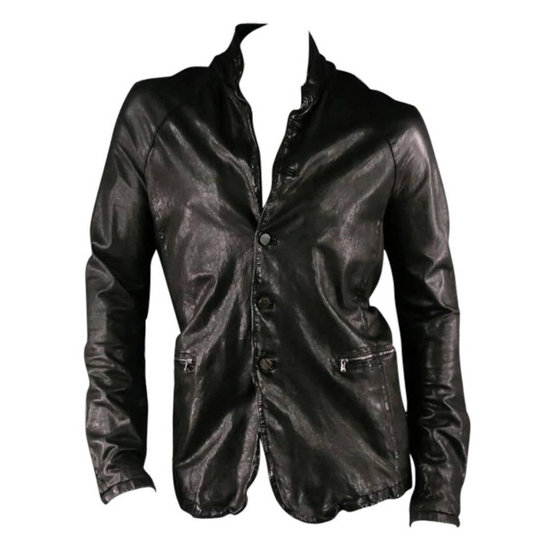 GIORGIO BRATO -Organic Edition- Size 44 Men's Black Distressed Leather Jacket