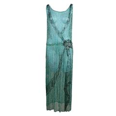 1920s Turquoise Tabard-Style Beaded Flapper Dress