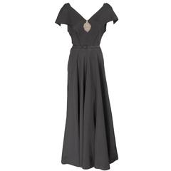 1950's Black Silk Faille Evening Dress