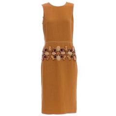 Oscar De la Renta Sleeveless Linen Dress With Wood Bead Embroidery, Spring 2006 4