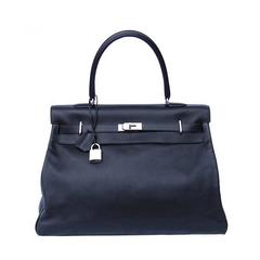 Authentic Hermes Kelly Relax Handbag Travel Bag Noir Leather 50 cm