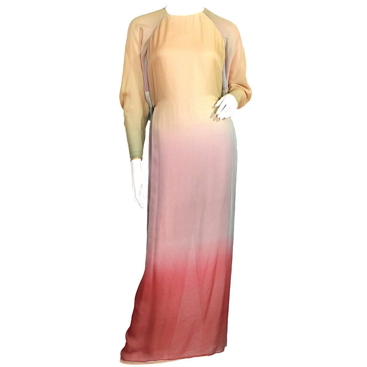 Galanos Multicolor Ombre Silk Gown