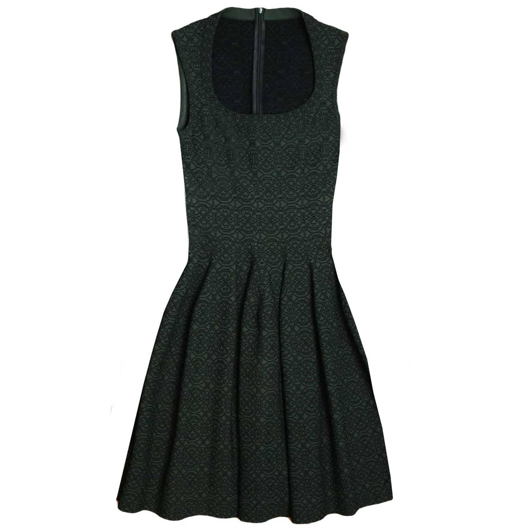 ALAIA Dark Green Sleeveless Fit Flare Dress sz 40