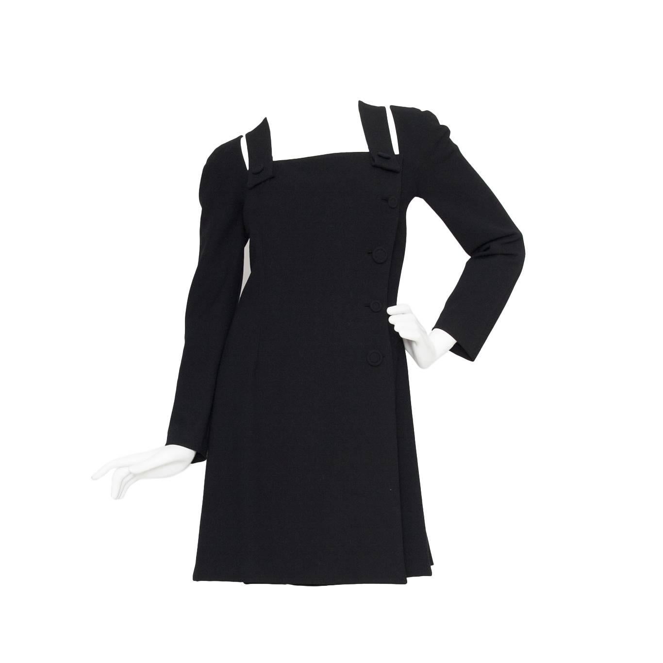 1980s Gianni Versace Couture Wool Little Black Dress For Sale