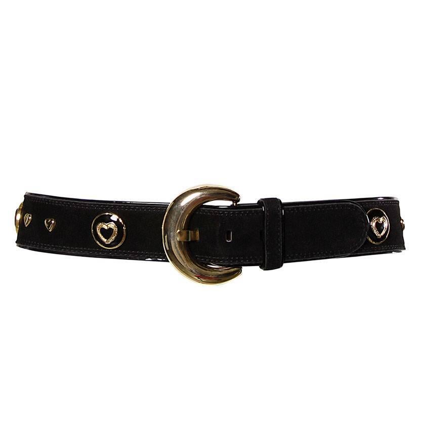 Escada Vintage Black Leather Heart Belt For Sale