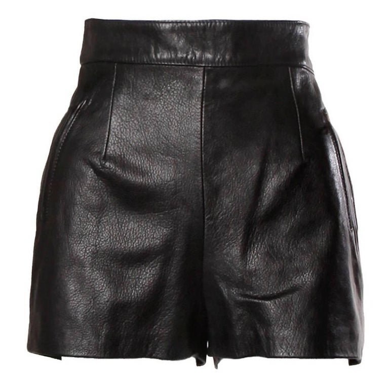 Moschino Vintage Black Leather High Waisted Shorts