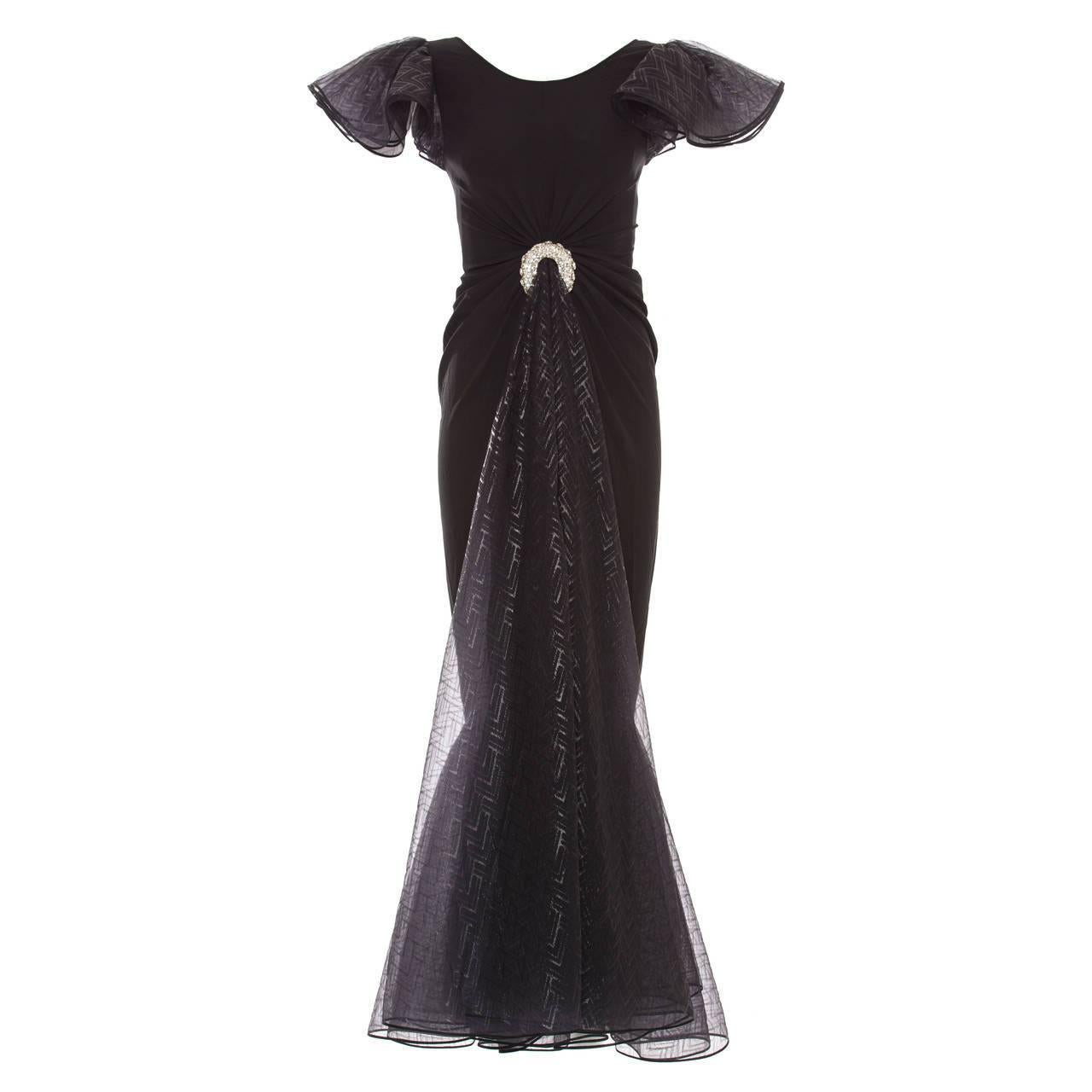 Valentino Haute Couture Silk Crepe And Printed Gazar Evening Dress, Circa: 1980s