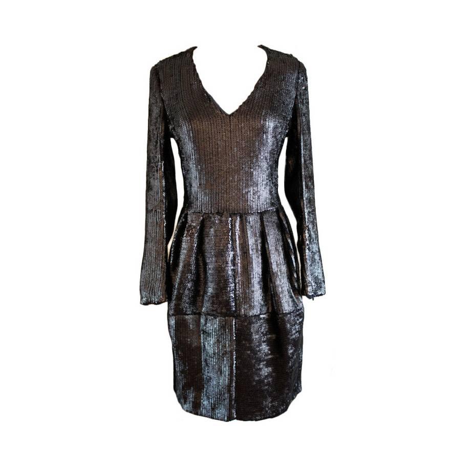 Yves Saint Laurent Black Cavier Sequin Evening Dress - 38 For Sale at ...