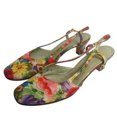 Schiaparelli Retro Flower Print Pumps c 1960